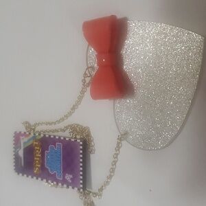 Glitter heart with bow plastic necklace